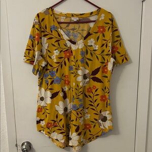 LulaRoe Floral V-Neck Yellow Top